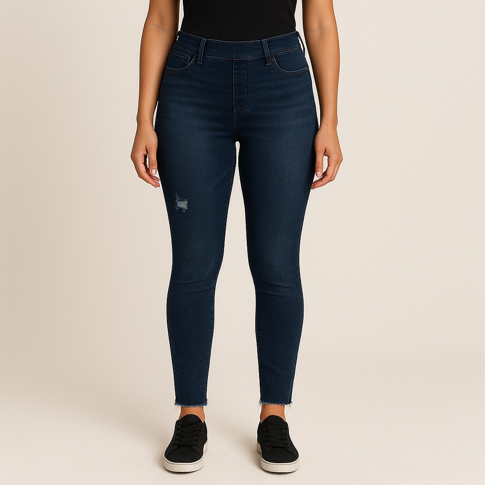 Spanx Skinny Sculpting Jeans Sz S | Pull-On High Rise Fray Hem Distressed